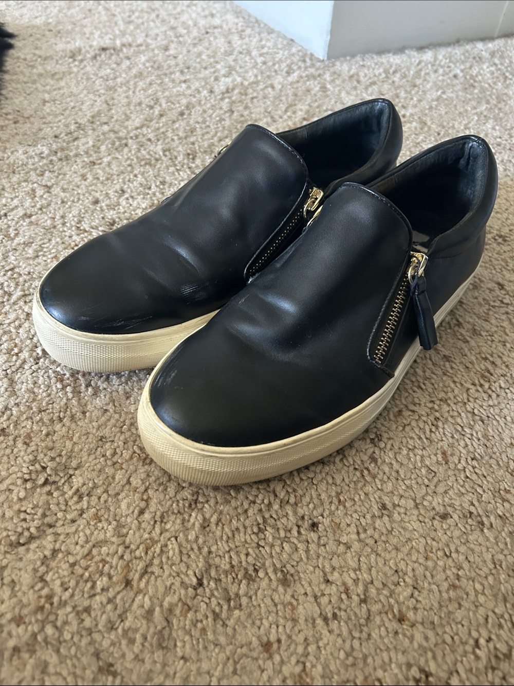 Steve Madden Black Leather Slip-On Sneakers with White Sole